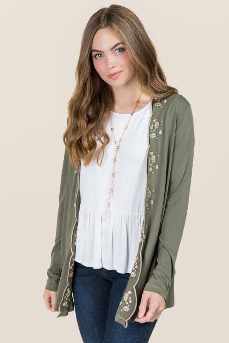 Alya Shallon Embroidered Wrap - Olive