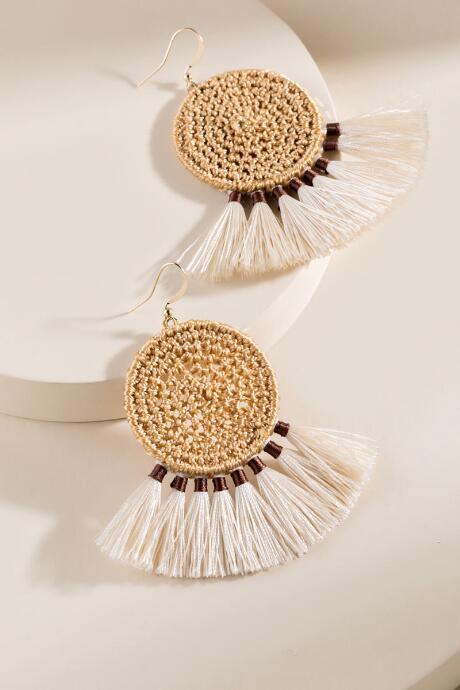 Francesca's Jenni Woven Tassel Earrings - Ivory