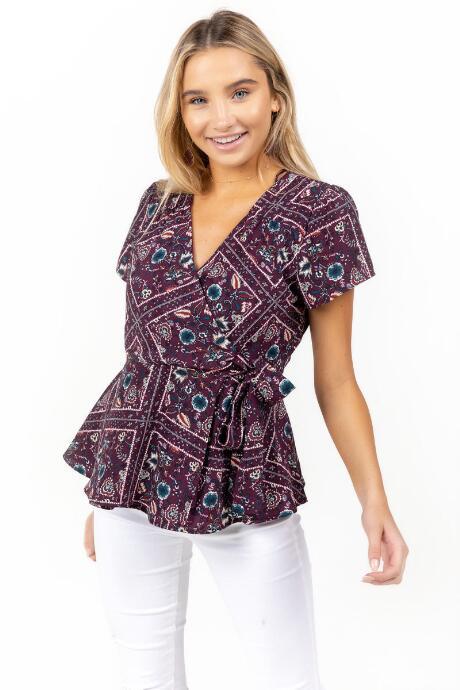 Francesca's Junie Floral Wrap Blouse - Purple