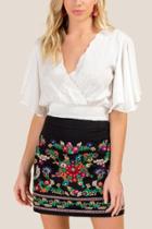 Francesca Inchess Olivia Embroidered Flutter Sleeve Cropped Blouse - White