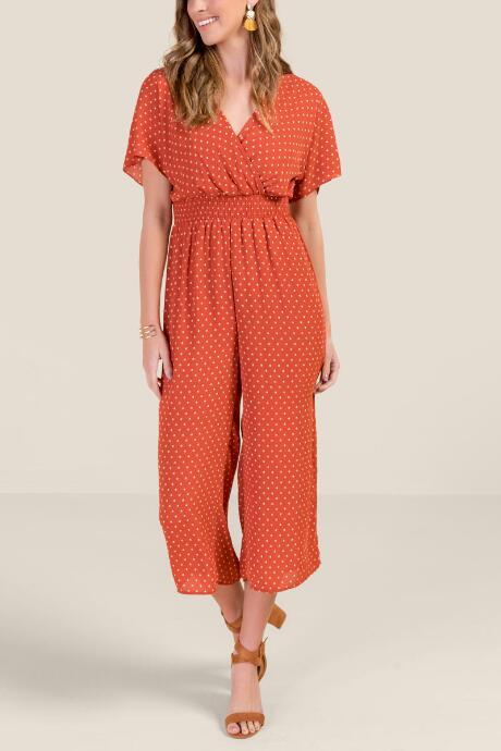 Francesca's Ellie Smocked Waist Jumpsuit - Cinnamon