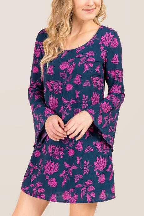 Blue Rain Mia Bell Sleeve Floral Shift Dress - Peacock