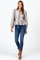 Francesca's Breann Corset Stripe Blouse - Gray