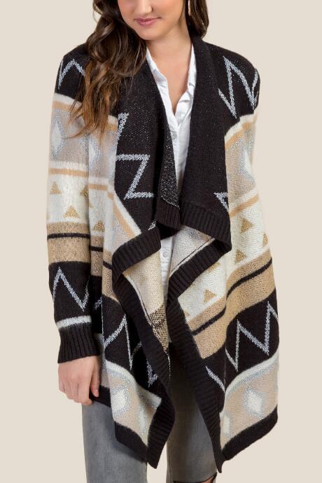 Francesca's Blair Metallic Zig Zag Cardigan - Black