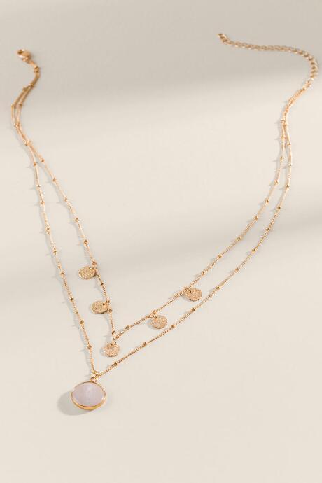 Francesca's Angie Semi Precious Layered Pendant - Blush