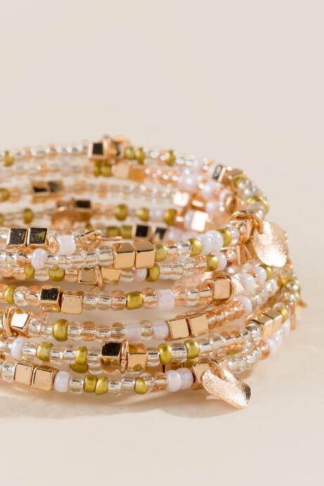 Francesca's Tamari Blush Beaded Bracelet With Gold Chips - Blush