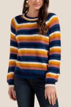 Francesca Inchess Meadow Striped Pullover Sweater - Navy