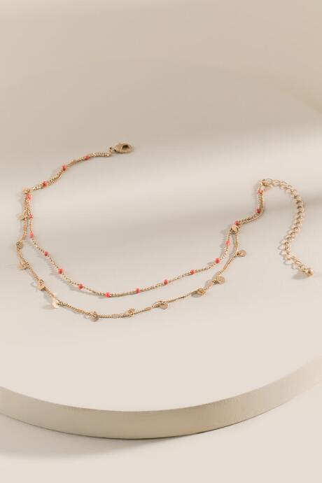 Francesca's Morgan Layered Coin Necklace - Neon Coral