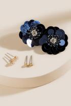 Francesca's Adeline Sequined Flower Stud Earring Set - Navy