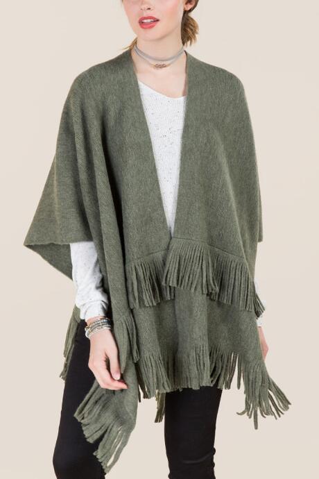 Francesca's Marina Fringe Ruana - Olive