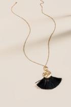 Francesca's Delaney Double Coin Tassel Pendant Necklace - Black