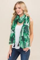 Francesca's Devon Palm Print And Tassel Scarf - Green