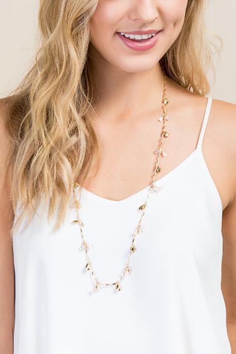 Francesca's Eliana Delicate Charm And Tassel Necklace - Crisp Champagne