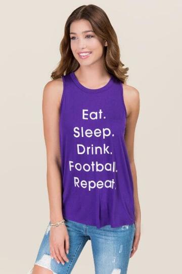 Sweet Claire Inc. Eat Sleep Drink Football Repeat Graphic Tank - Purple