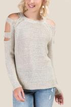 Francesca's Pacey Slashed Shoulder Sweater - Taupe