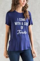 Francesca's I Come With Trouble Graphic Tee - Navy