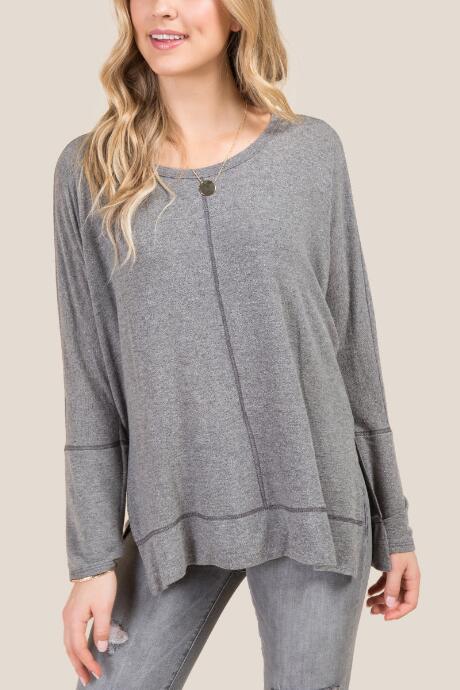 Francesca's Sandrine Side Slit Jersey Top - Heather Gray