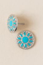 Francesca's Trista Flower Circle Stud Earring In Turquoise - Turquoise