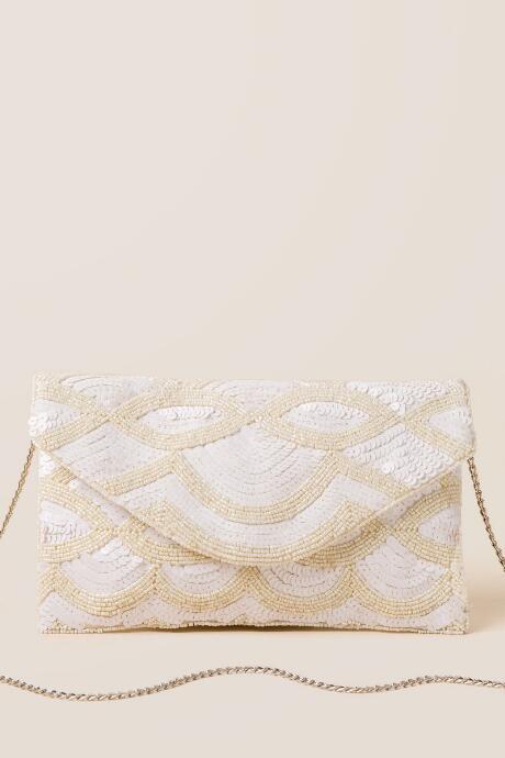 Francescas Marisa Beaded Clutch Crossbody - White