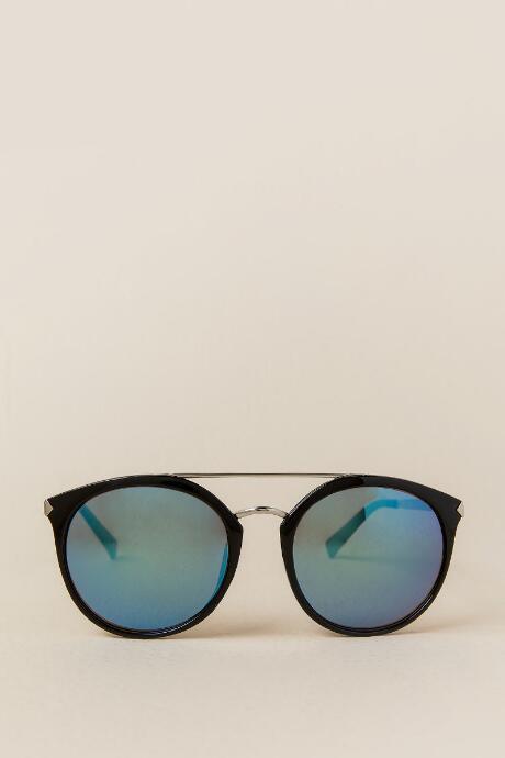 Francesca's Noemie Round Brow Bar Sunglasses - Black