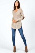 Francesca's Carleen Elbow Patch Sweater - Taupe