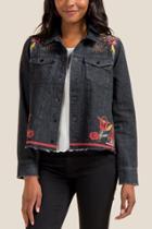 Francesca's Kylie Cross Stitch Floral Denim Jacket - Black