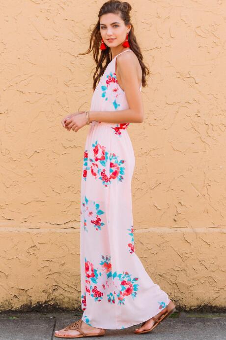 Francesca Inchess Ella Rose Bloom Floral Maxi Dress - Blush