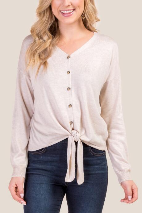 Francesca's Elizabeth Tie Front Dolman Sweater - Sand