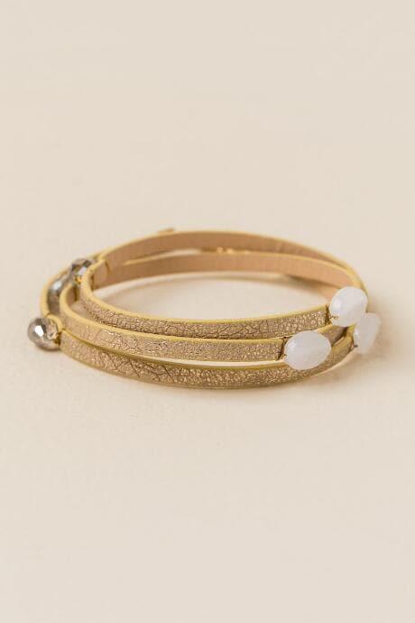 Francesca's Mia Druzy Leather Wrap Bracelet - Taupe