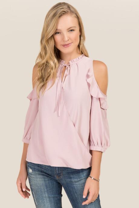 Teenplo Clothing, Inc Solange Ruffle Cold Shoulder Surplus Blouse - Mauve
