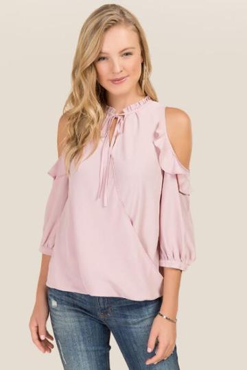 Teenplo Clothing, Inc Solange Ruffle Cold Shoulder Surplus Blouse - Mauve
