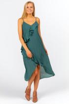 Francesca's Nash Ruffled Asymmetrical Dress - Hunter Green