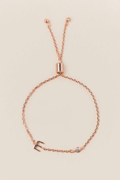 Francesca's M Cubic Zirconia Initial Pull Tie Bracelet In Rose Gold - Rose/gold