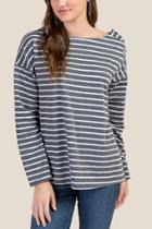 Francesca's Caroline Striped Button Sleeve Tee - Charcoal