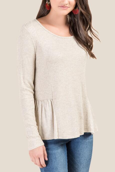 Francesca's Alex Basic Waffle Top - Heather Oat
