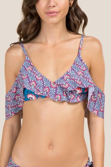 Francesca Inchess Beatrice Ruffle Waist Tassel Swimsuit Tops - Navy