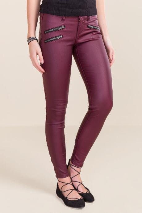 Harper Masie Clean Coated Moto Jeans - Wine