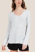Francesca's Kyla Long Sleeve Clavicle Cut Out Top - Heather Gray