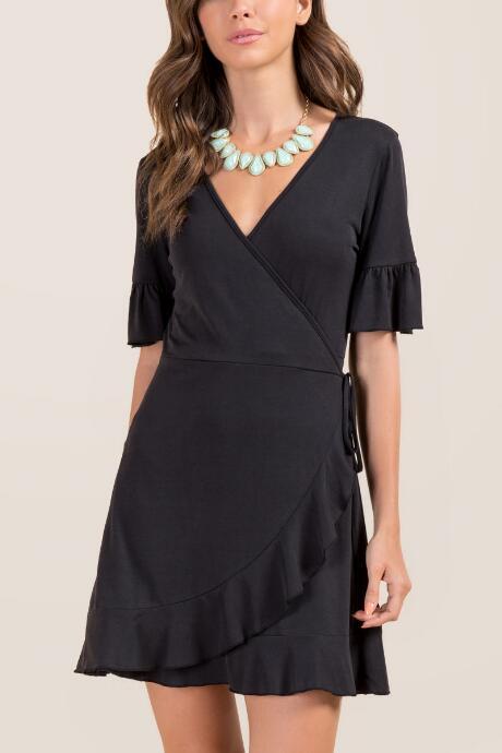 Francesca Inchess Coraline Ruffle Wrap Dress - Black