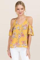 Blue Rain Alivia Floral Cold Shoulder Top - Mustard