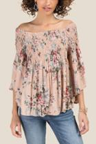 Francesca Inchess Millie Smocked Off The Shoulder Blouse - Blush