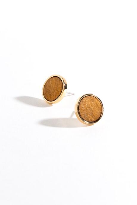 Francesca's Maya Wood Circle Studs - Brown