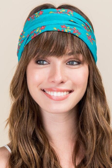 Francesca's Half Boho Bandeau By Natural Life In Aqua Blossoms - Turquoise