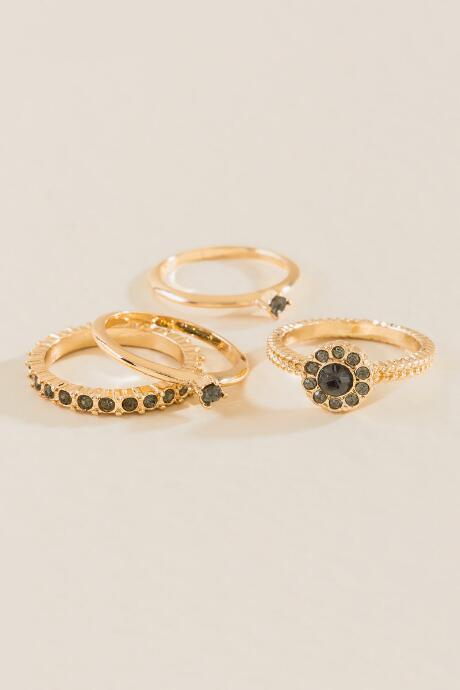Francesca Inchess Hannah Crystal Stacking Ring Set - Hematite