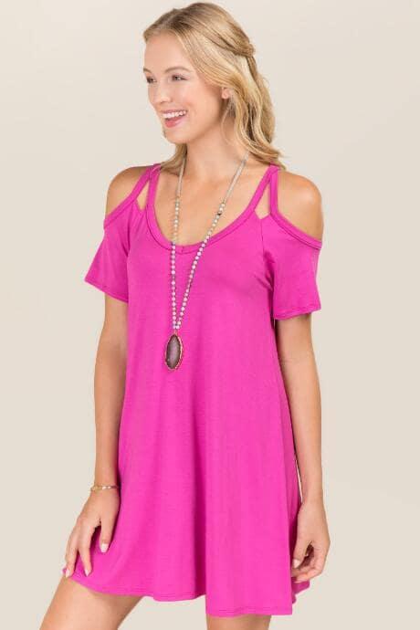 Francesca's Betty Cold Shoulder Shift Dress - Neon Pink