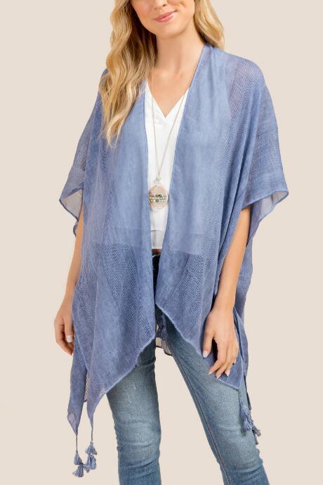 Francesca's Harvey Textured Tassel Ruana - Navy