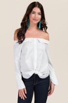 Lush Poplin Off The Shoulder Tie Front Top - White
