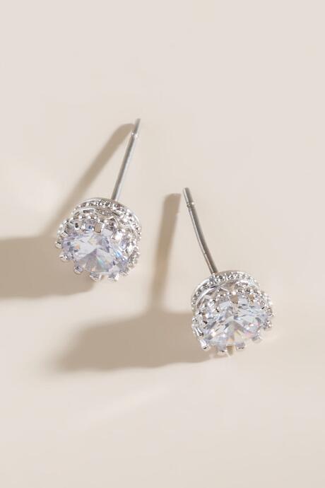 Francesca's Nell Crown Set Cubic Zirconia Stud Earrings - Crystal