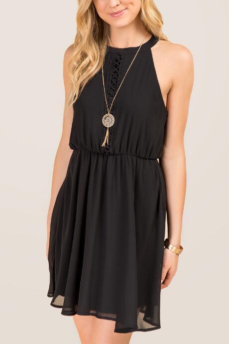 Francesca Inchess Caity High Neck A-line Dress - Black