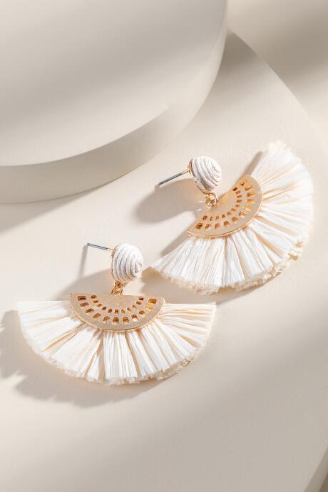 Francesca's Kacey Raffia Fanned Earrings - Gold